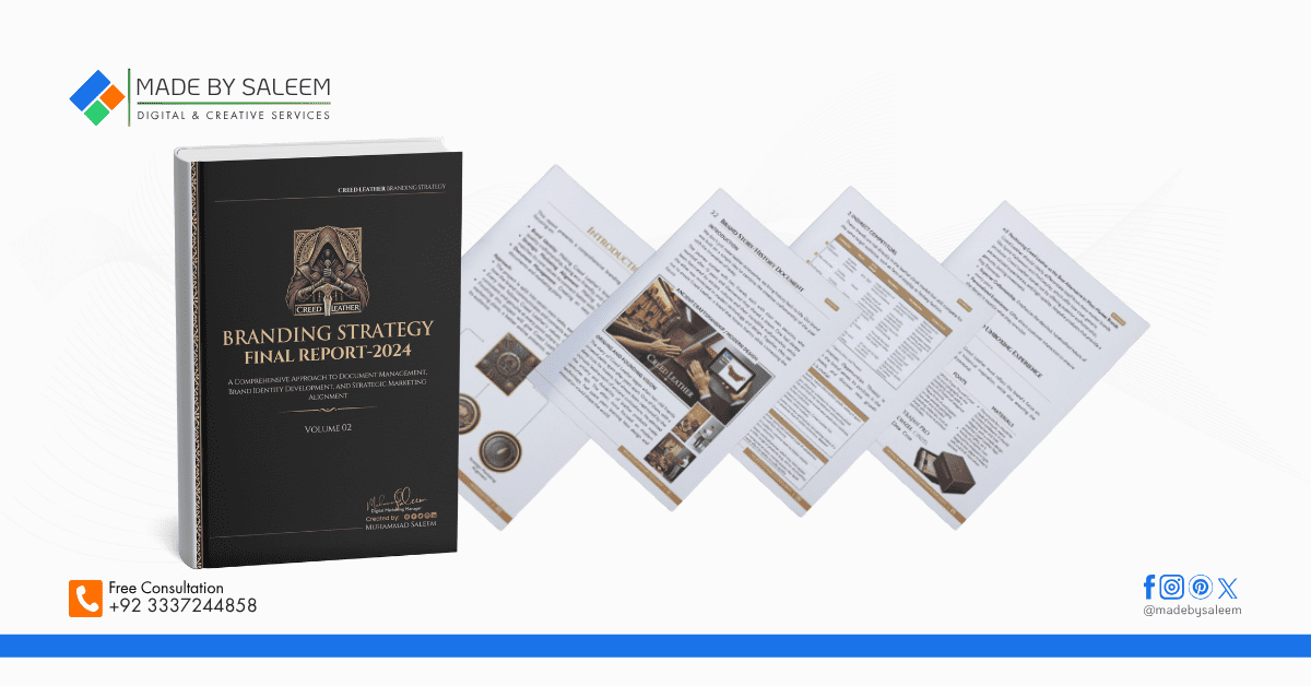 Branding strategy book for Creed Leather USA with luxury layout and professional design system