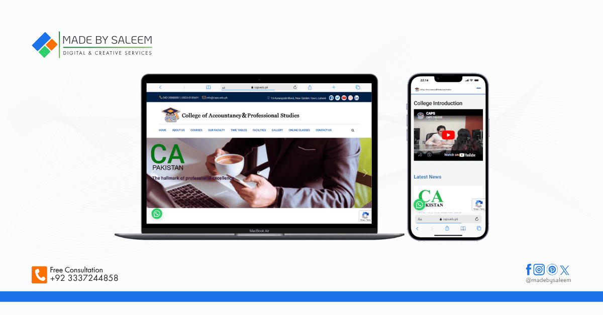 Educational WordPress website design with responsive layout and local SEO for CAPS College Lahore
