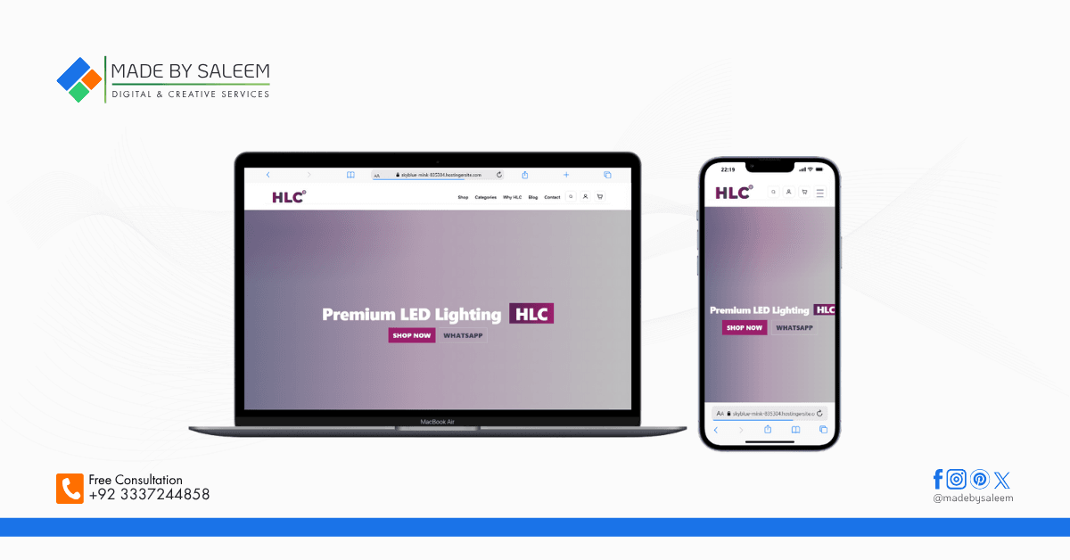 Ecommerce website for lighting and electrical products with clean layout and SEO optimization