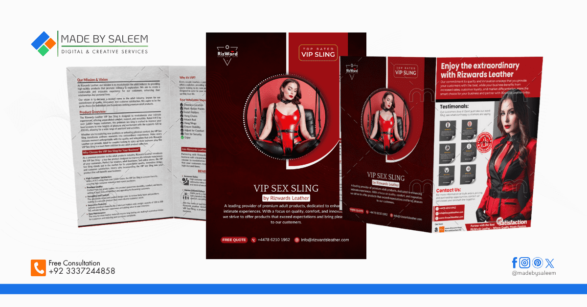 Luxury B2B brochure for Rizwards Leather featuring product imagery and minimalist design