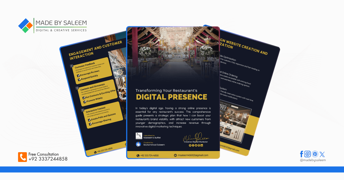 Social media marketing proposal design for restaurant brand featuring visuals and content plan