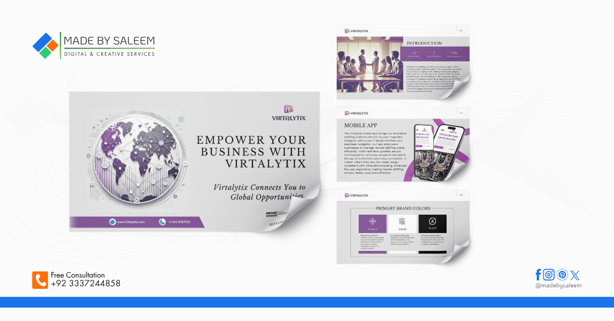 Brand book and identity design for Virtalytix with professional typography and global branding system